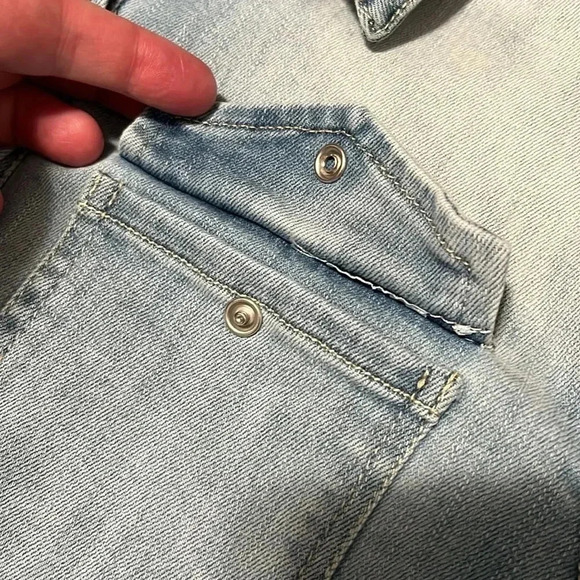 7 For All Mankind Stretch Denim Raw Hem Long Sleeve Shirt Dress Faded W… - Picture 14 of 16